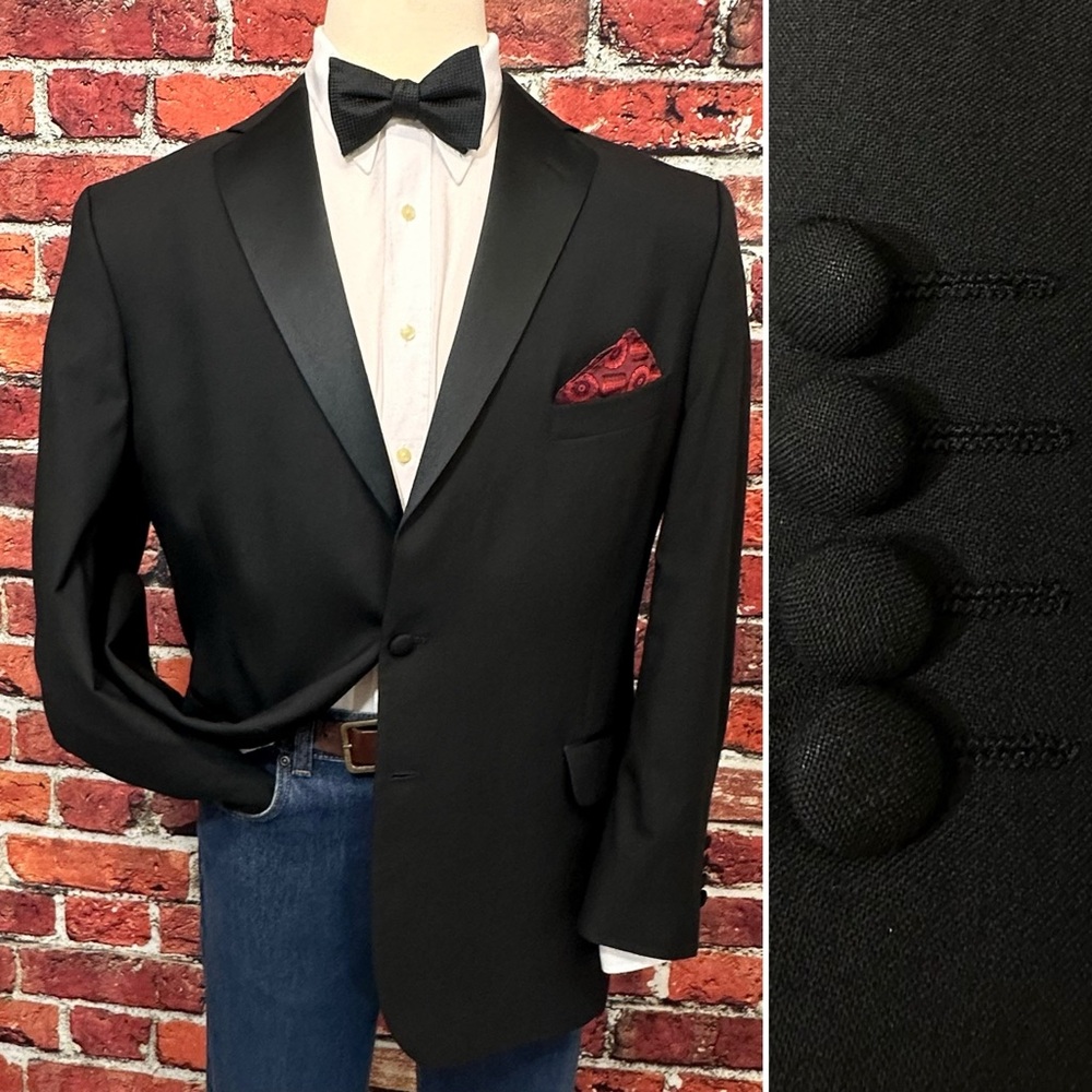 OSCAR DE LA RENTA TUXEDO JACKET SIZE 44 BLACK FORMAL DINNER BLAZER WORSTED WOOL